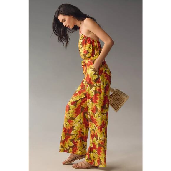 New Farm Rio x Anthropologie Fruit Print Jumpsuit $188 SMALL Yellow Bead Tassels - Picture 3 of 5